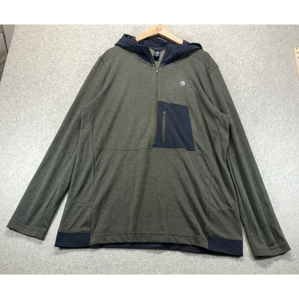 Mountain Hardwear Mens Cragger 2 Tech Hoodie Olive Green Blue 1/2 Zip Stretch XL
